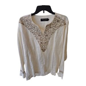 Pollen Homme Embroidered Linen Blend V Neck Men's Size 42/XL